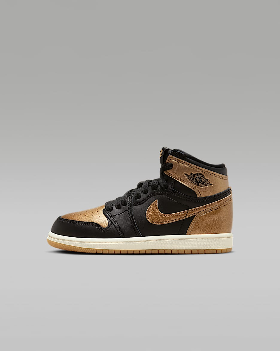 Jordan 1 Retro High OG Black and Gold Little Kids Shoes. Nike